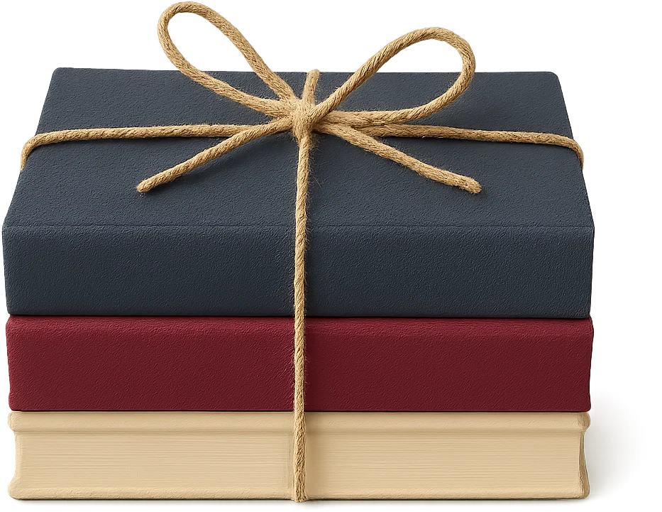 Three hardback books tied with string