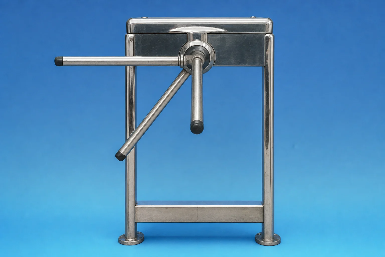 A chrome store entrance turnstile