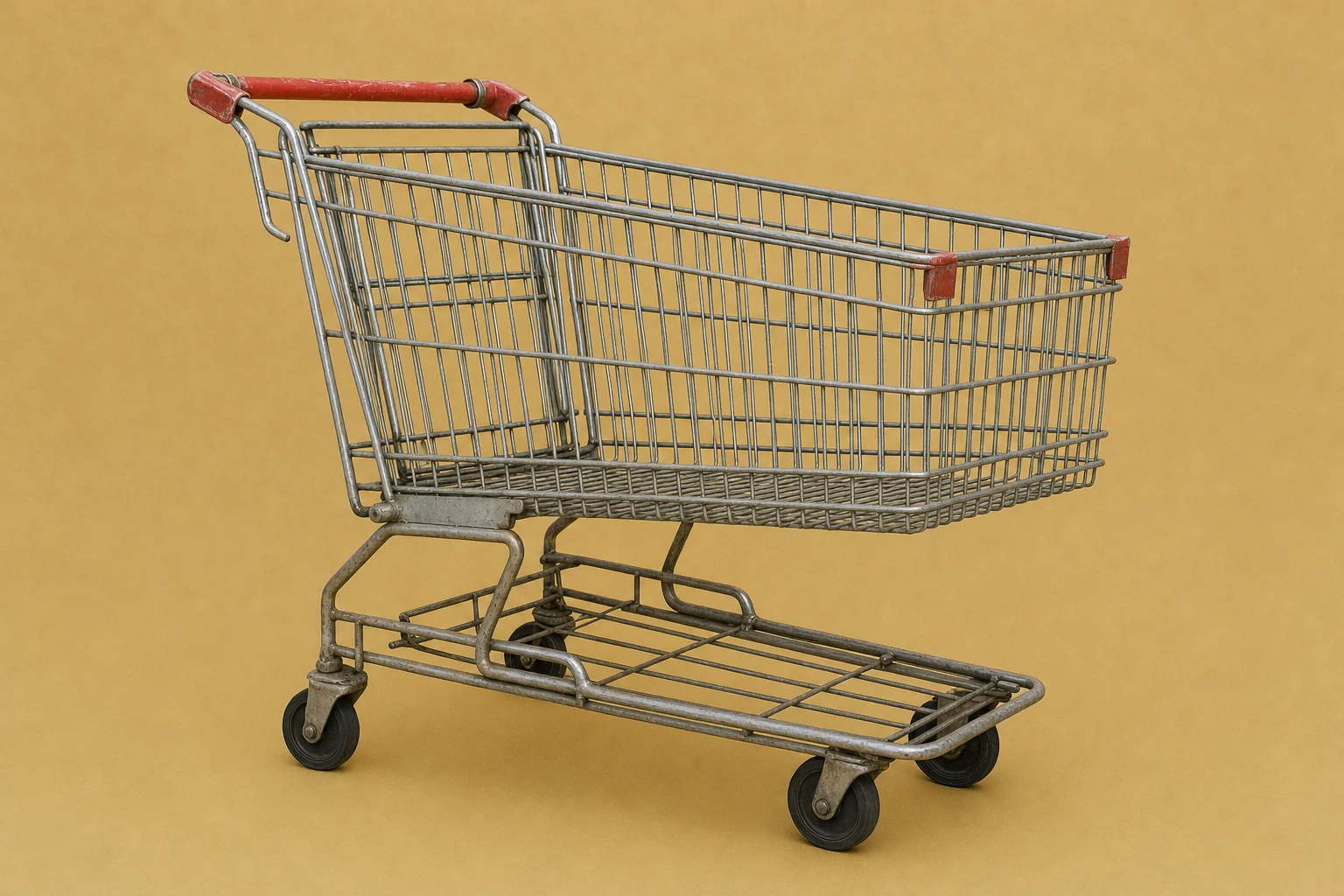 An abandoned chrome shopping cart